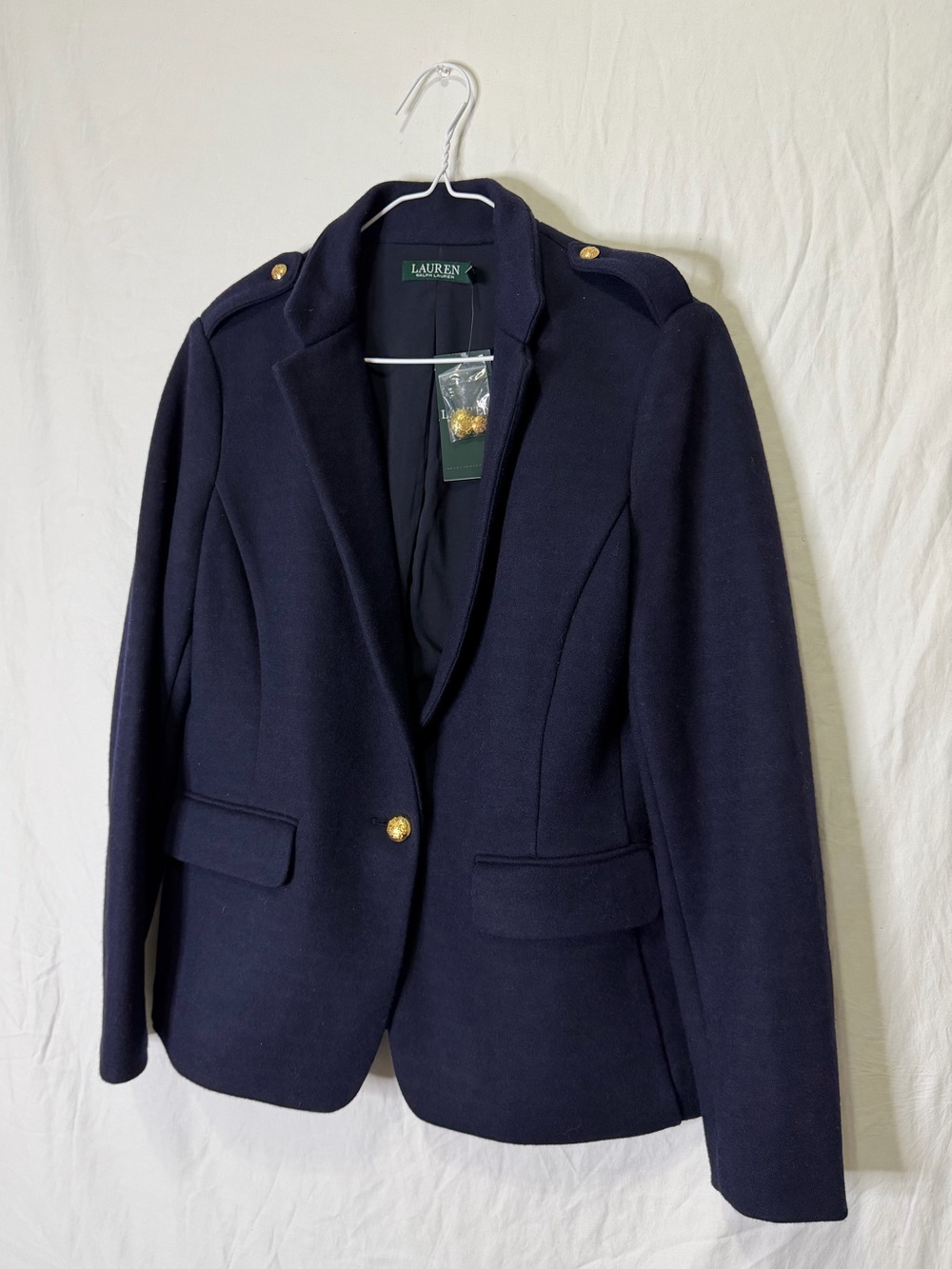 Lauren Ralph Lauren Single-Breasted Navy Blue Blazer Wool-Blend Preppy Size 12